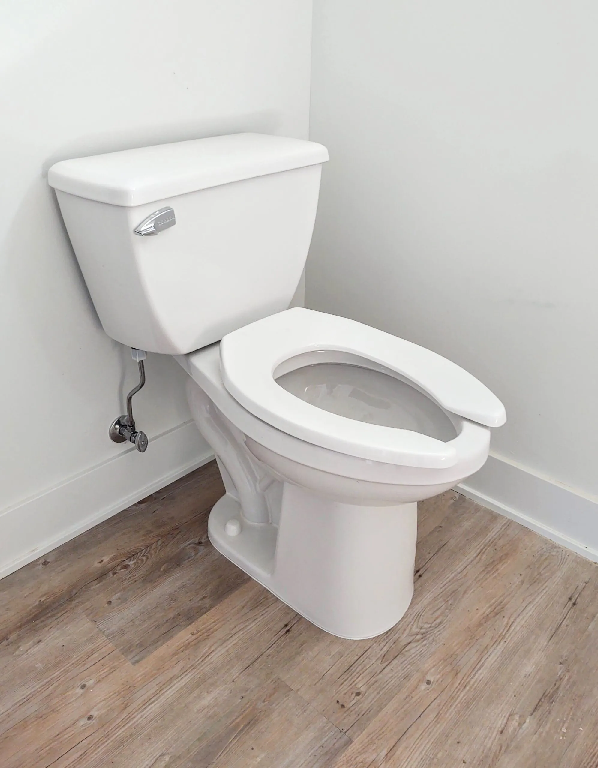 New toilet set on luxury vinyl plank flooring
